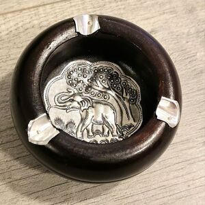 Wooden Handcrafted African Metal Elephant Embossed Ashtray
